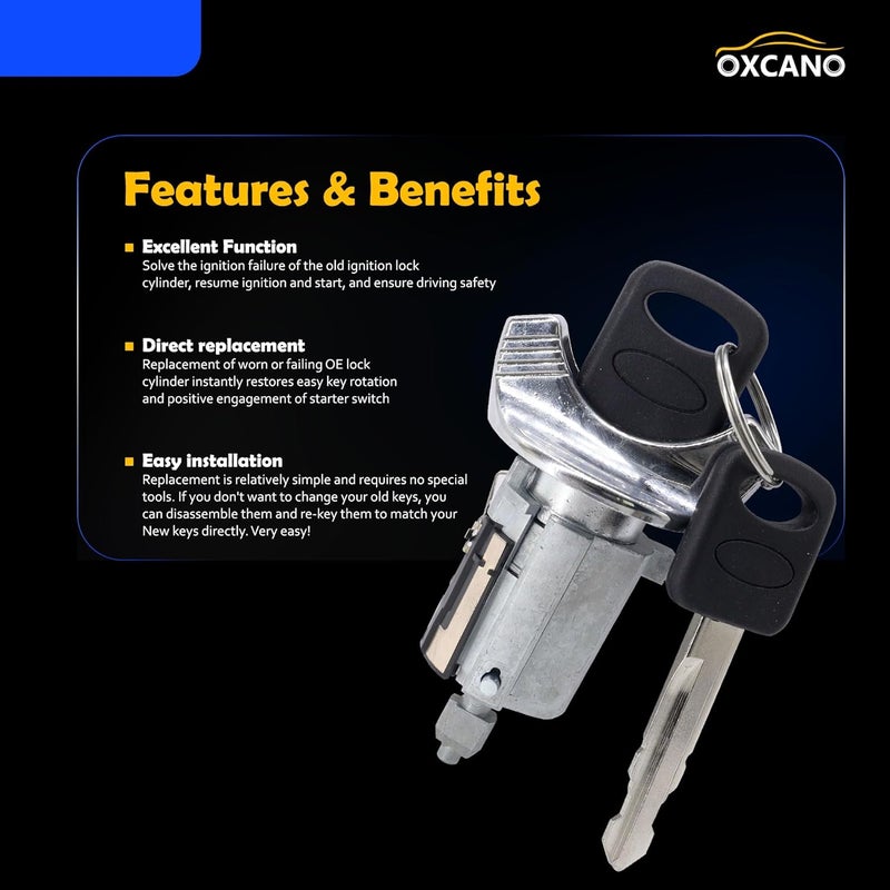 OXCANO Ignition Lock Cylinder Switch & Door Lock Cylinders Compatible with 1990 1991 1992 1993 1994 1995 Ford F150/250/350, E150/250/350 Ranger Aerostar Bronco & Mercury Grand Marquis Vehicles - Image 4